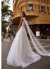Beaded Ivory Lace Tulle Pearl Wedding Dress With Detachable Cape